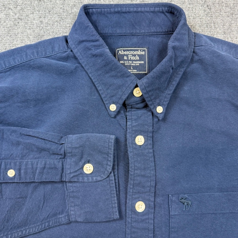 Abercrombie & Fitch Mens Navy Blue Long Sleeve Button Down Shirt Large Moose